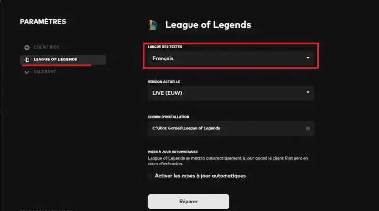 Comment changer la langue sur league of legends
